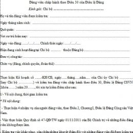 Bản Tự Kiểm Tra Đảng Viên Chấp Hành Điều Lệ 2021