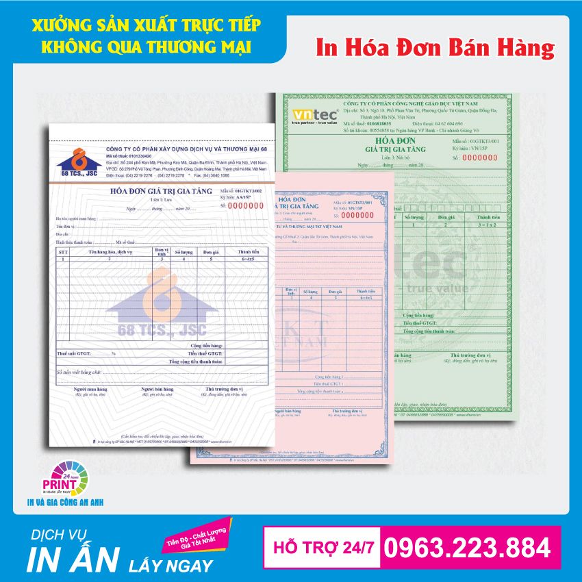 Kích thước in hóa đơn bán hàng tại In An Anh