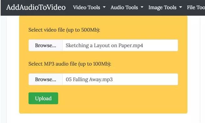 các bước ghép nhạc vào video của web addaudiotovideo