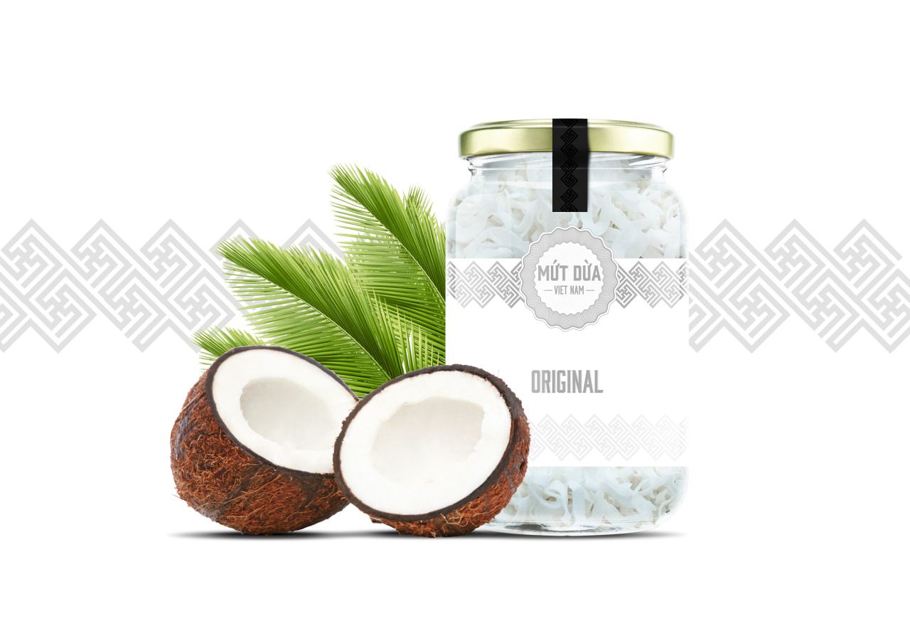 hình ảnh mẫu tem decal dán lọ đựng mứt dừa