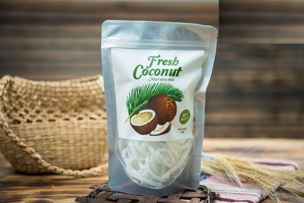 Hình ảnh mẫu tem nhãn dán túi mứt dừa ấn tượng