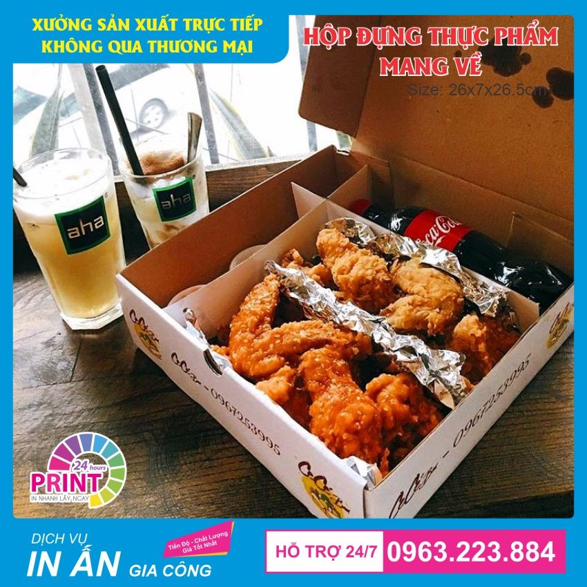 in khay giấy bồi sóng đựng set gà chiên mang về