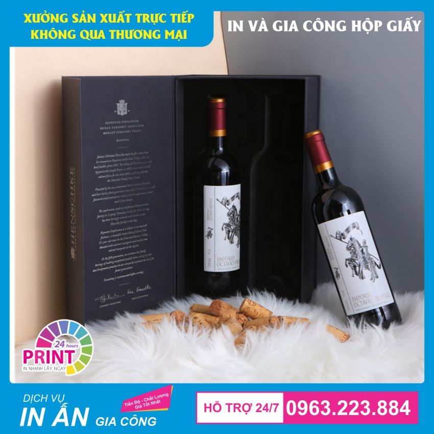 in hộp giấy đựng 2 chai rượu