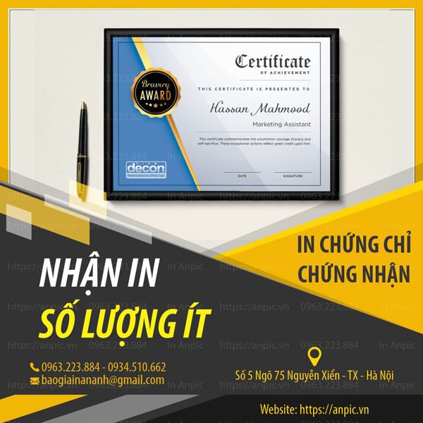 In chứng chỉ số lượng ít lấy ngay