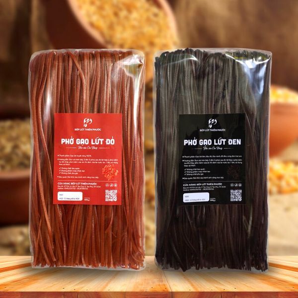 In decal dán túi phở gạo lứt hai màu đỏ và đen