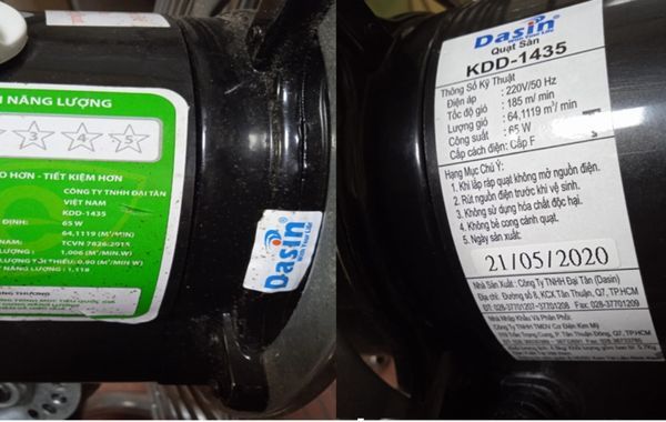 In decal giấy nhãn thông số kỹ thuật quạt điện
