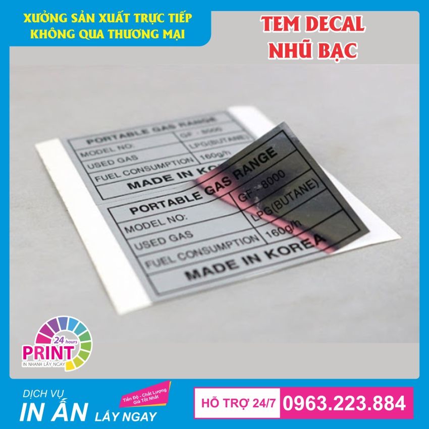 tem decal nhũ bạc