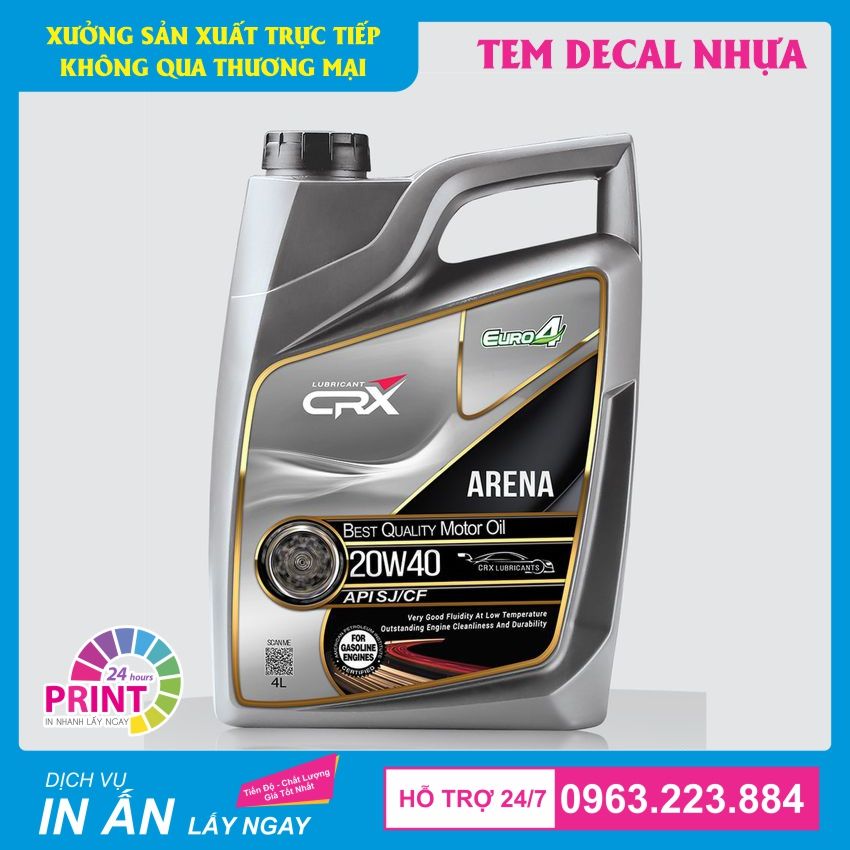 mẫu decal nhựa sử dụng để dán trên bình dầu nhờn xe máy, oto