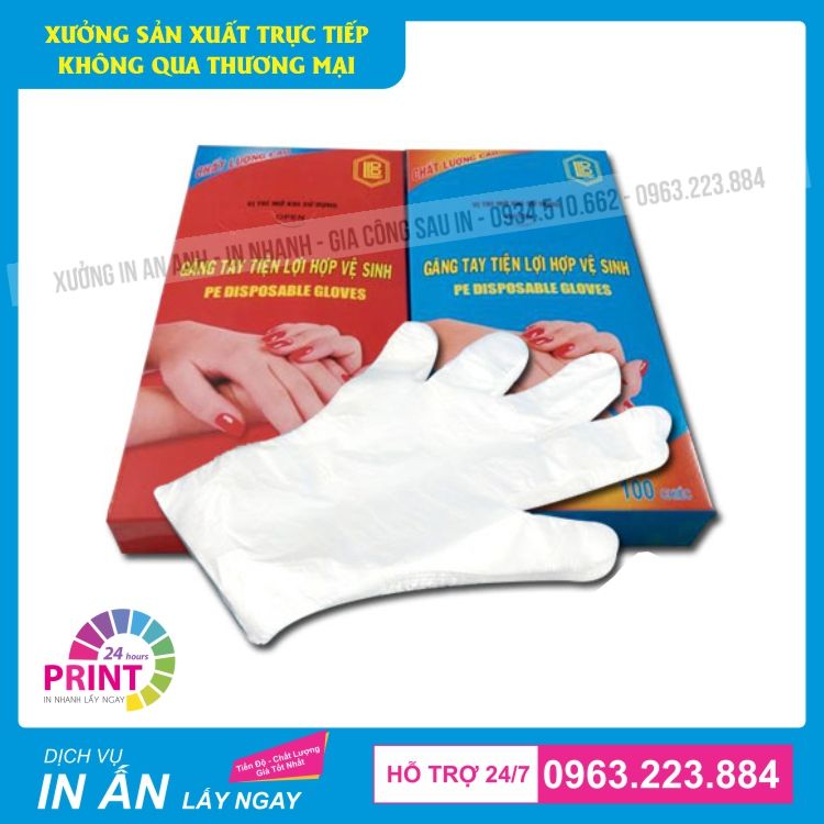 in hộp đựng găng tay dùng 1 lần