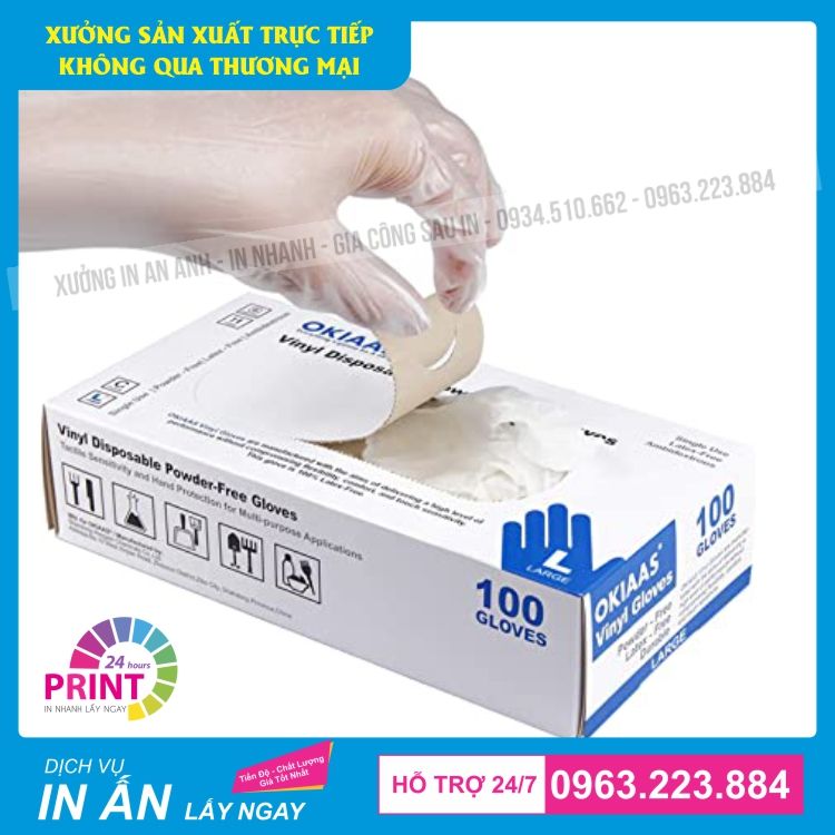 in hộp giấy đựng găng tay