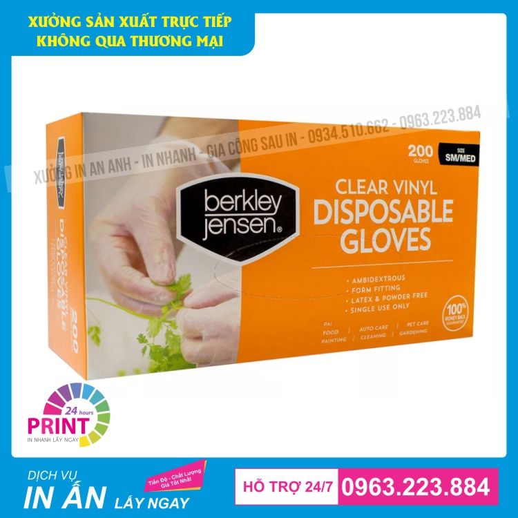 in hộp giấy đựng găng tay dùng 1 lần
