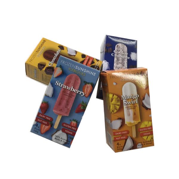 Mẫu vỏ hộp giấy kem que Frozen Sunshine cho từng chiếc gây ấn tượng mạnh