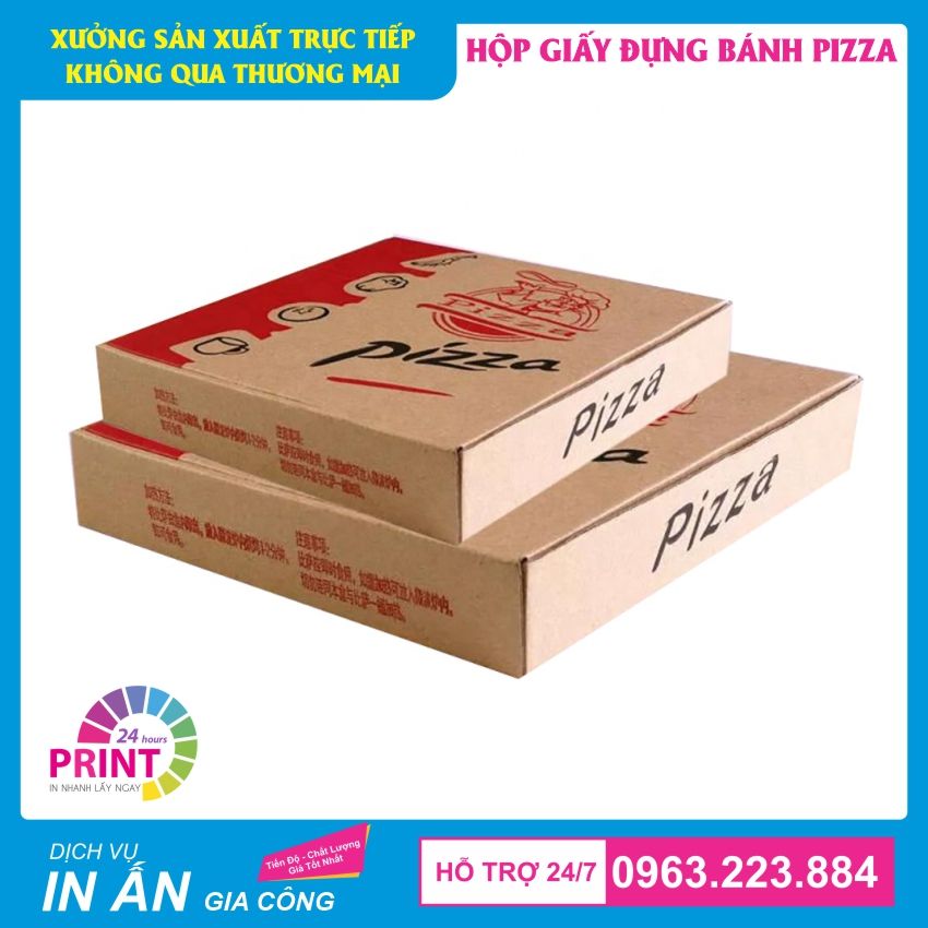 in hộp carton sóng đựng bánh pizza