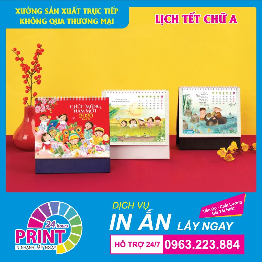 Kích thước in lịch tết để bàn - Lịch tết chứ A