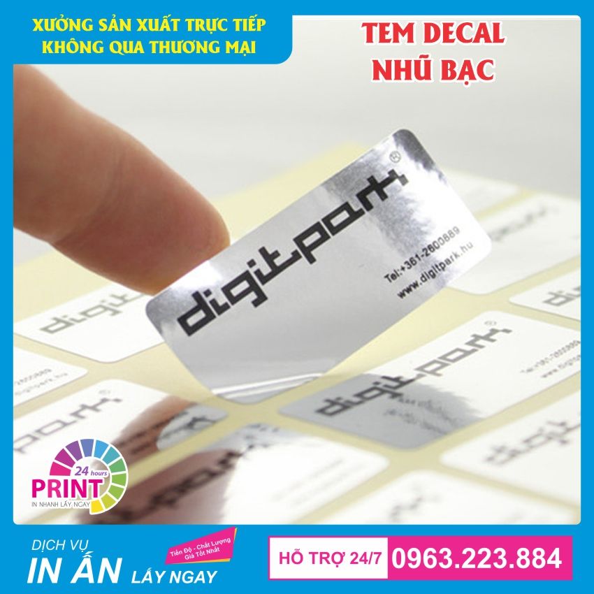 Mẫu tem mác được in trên chất liệu decal nhũ bạc