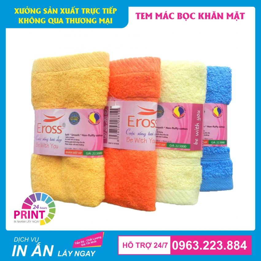 in tem mác bọc khăn mặt