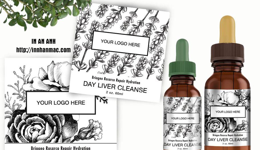 dịch vụ in tem mác chai thủy tinh đựng tinh dầu