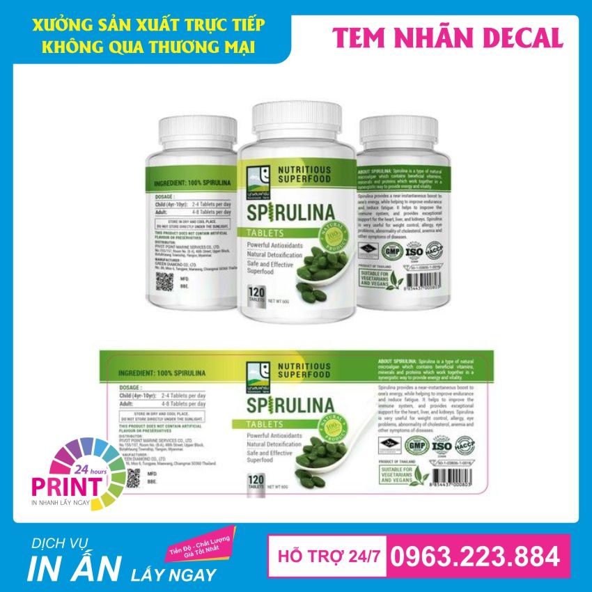 Mẫu tem dán trên lọ đựng thực phẩm chức năng, dược phẩm