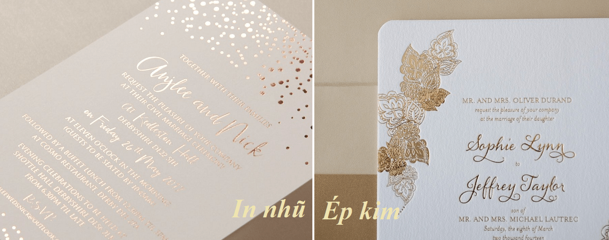 Nên ép kim hay in nhũ trong in ấn gia công thiệp cưới?