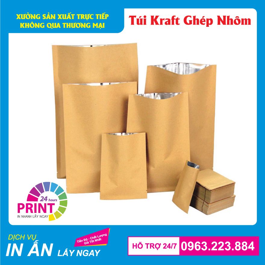 In túi giấy Kraft ghép màng nhôm không cần trục ống đồng tại innhanmac.com
