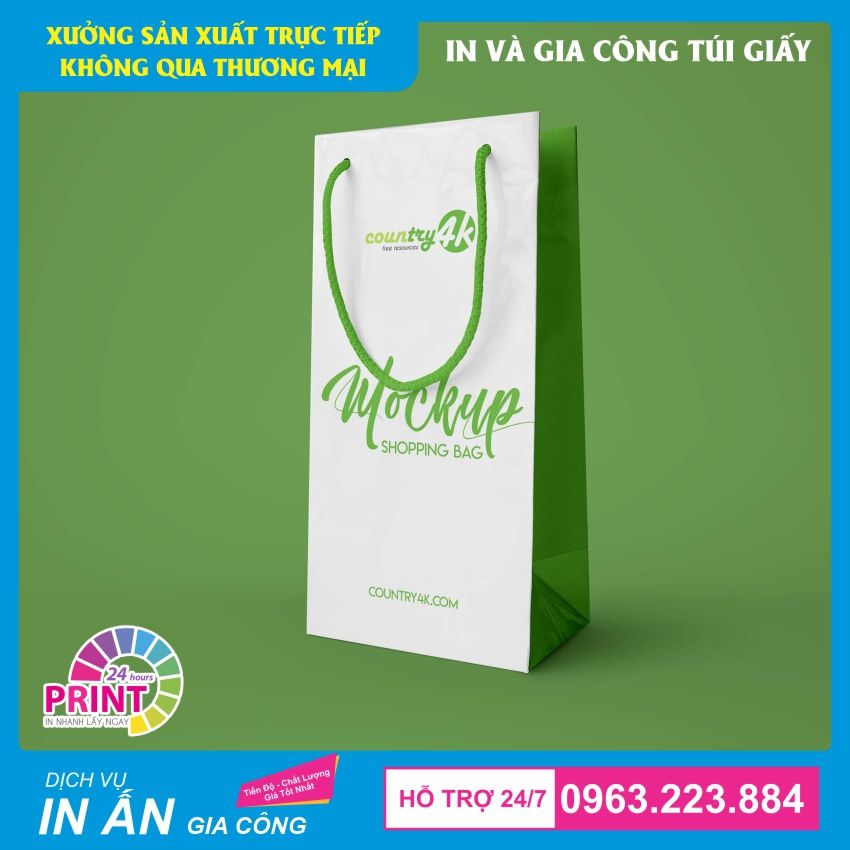 mẫu túi giấy in logo quảng cáo cho cửa hàng thực phẩm sạch