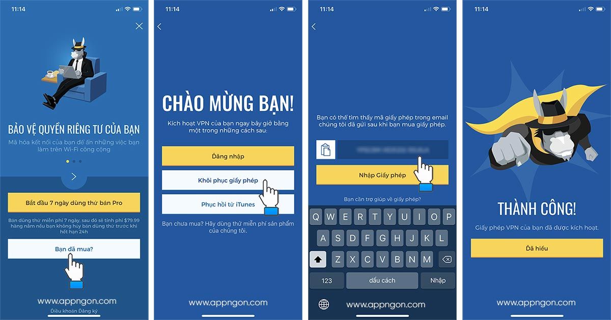key-hma-pr-vpn-innhanmac-02-img Chọn Bạn đã mua > Khôi phục giấy phép > Nhập giấy phép