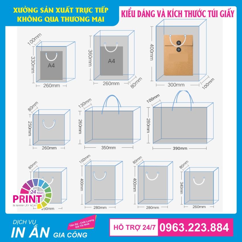 quy cách kích thước túi giấy