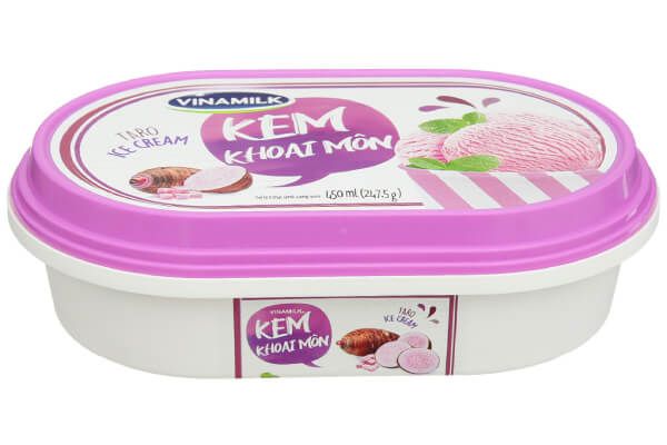 Mẫu nhãn decal dán nắp hộp nhựa đựng kem khoai môn