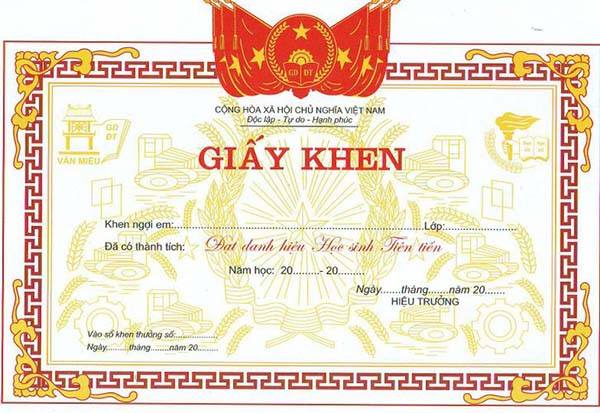 mẫu giấy khen thưởng nhân viên