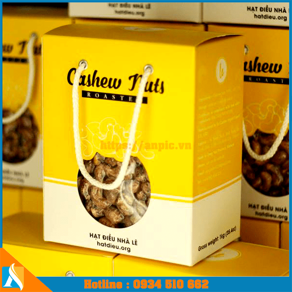 mẫu hộp đựng hạt điều rang muối bằng giấy