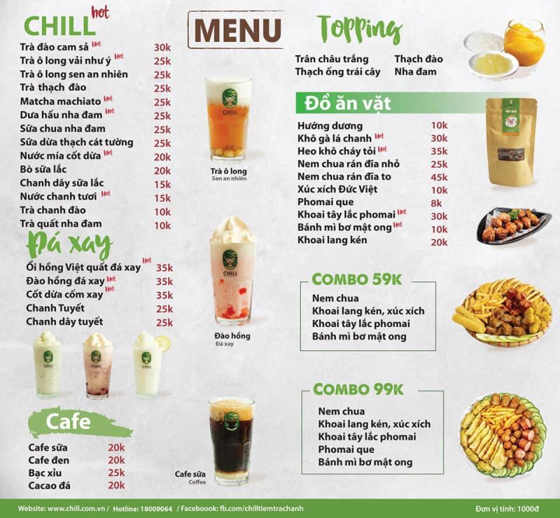 Mẫu menu đẹp cho các tiệm chà tranh