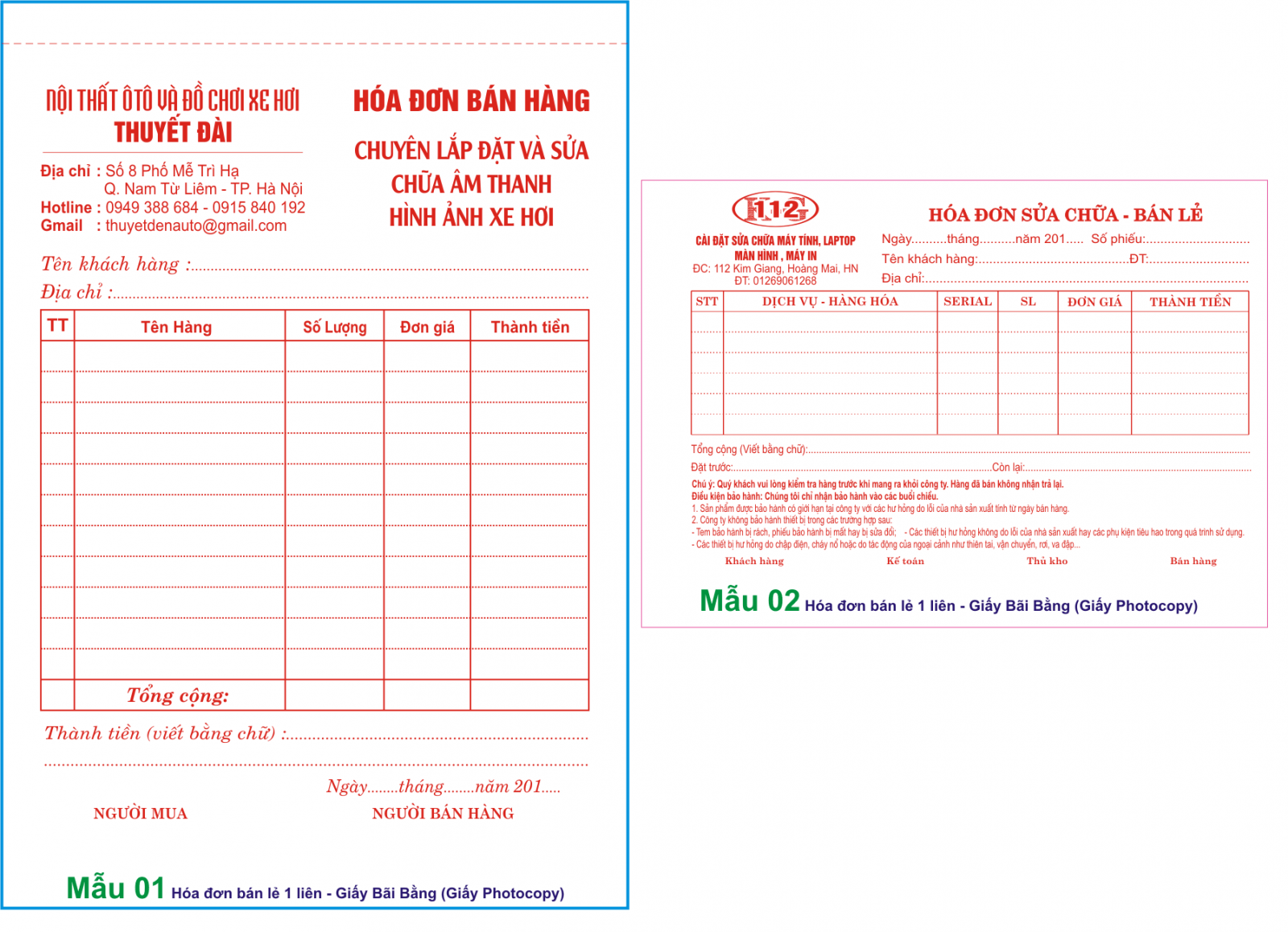Hóa đơn bán hàng nghành xe hơi và máy tính