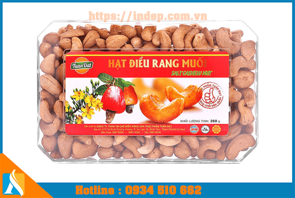 nhãn mác dán hộp đựng hạt điều ở Hà Nam