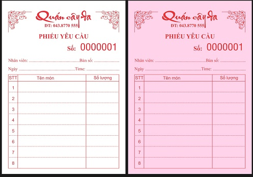 Quyển order nhà hàng 2 liên phổ biến