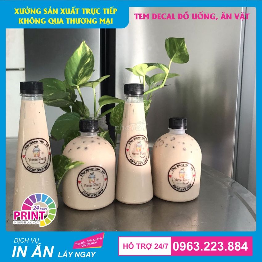 tem decal trong dán chai trà sữa