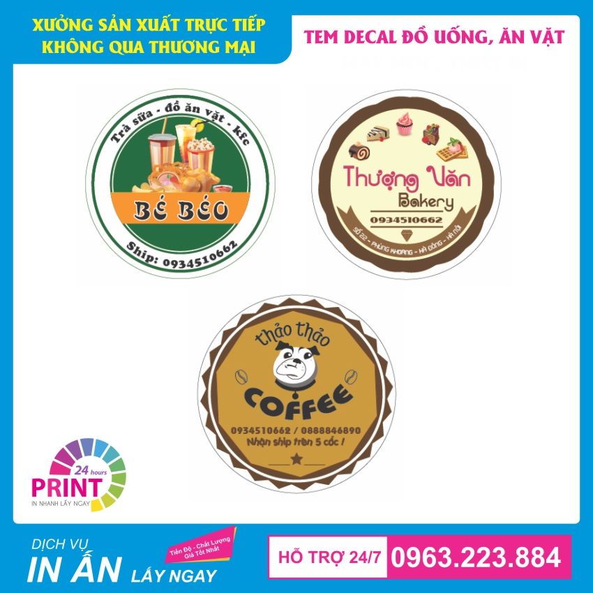 in tem logo đồ ăn vặt