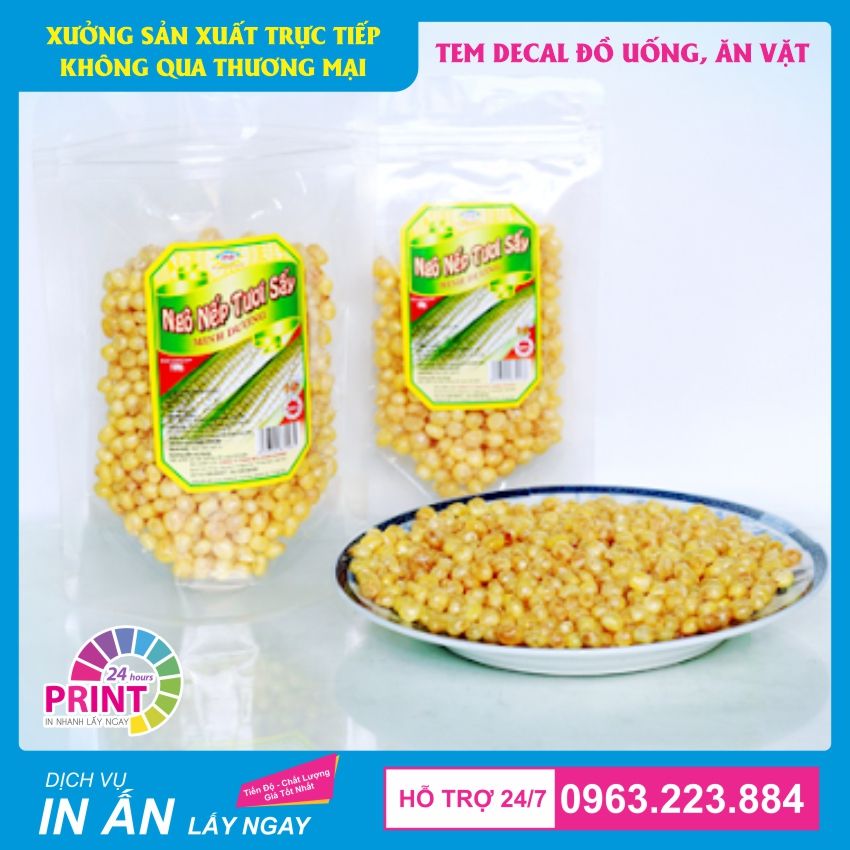 tem mác dán túi ngô sấy