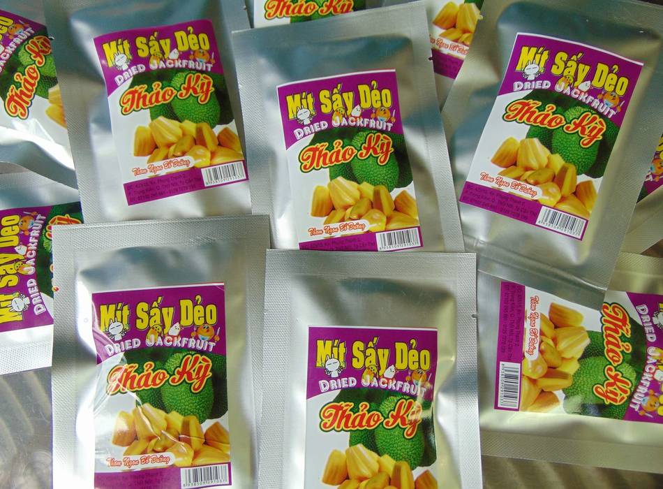 tem nhãn mác trái cây sấy