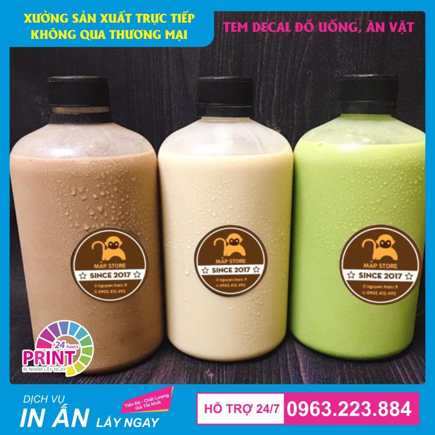 tem nhãn dán chai trà sữa