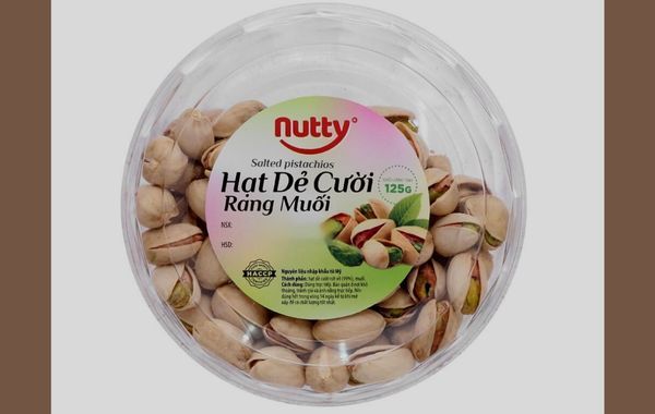 Thiết kế mẫu tem tròn dán nắp hạt dẻ cười rang muối bổi bật