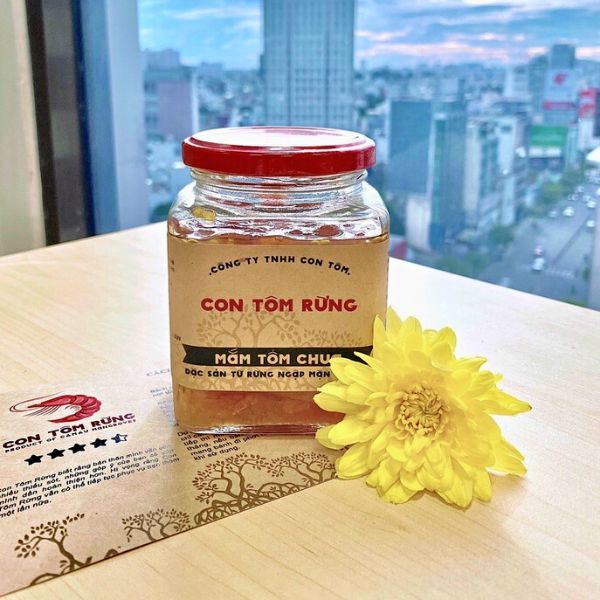 Mẫu thiết kế tem nhãn lọ đựng mắm tôm chua trên chất liệu kraft