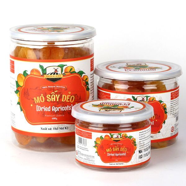 Thiết kế tem nhãn mặt trước hộp đựng hạt mơ sấy dẻo