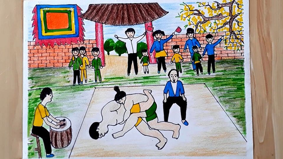 tranh đấu vật ngày xuân