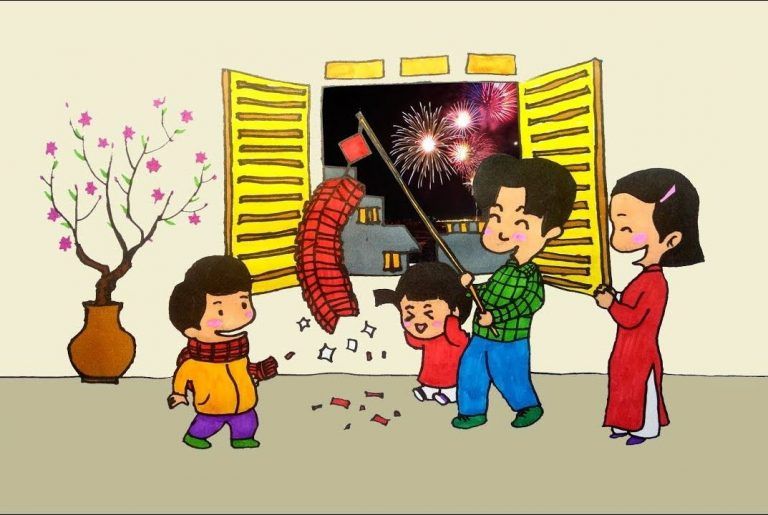 tranh pháo hoa ngày tết