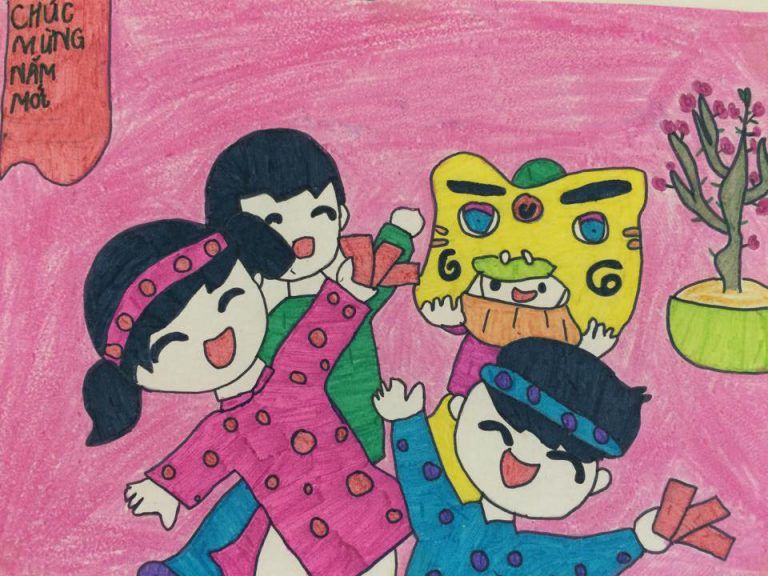 tranh trẻ em vui đùa ngày tết