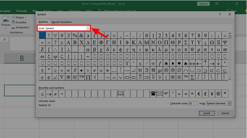 Chọn Font Symbol - Innhanmac
