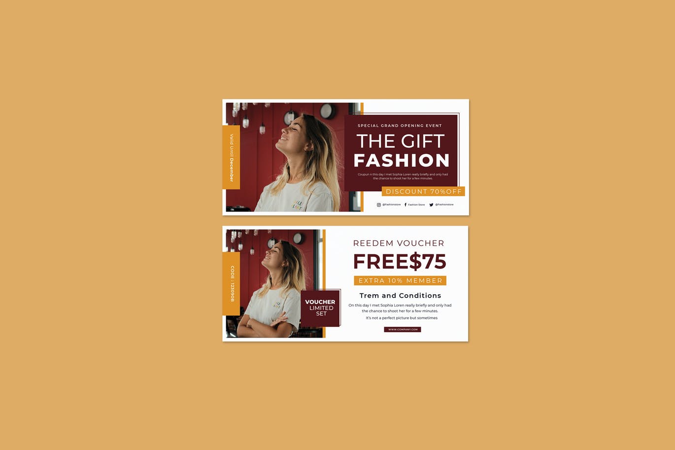 Mẫu voucher thời trang với tone màu vàng