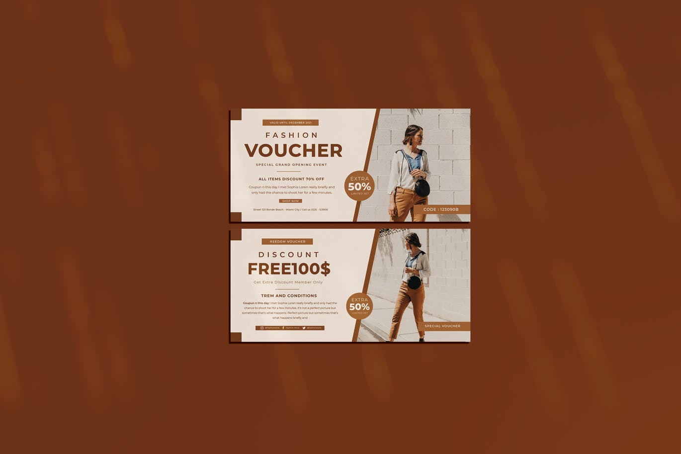 Mẫu voucher đẹp cuốn hút với tone màu đậm