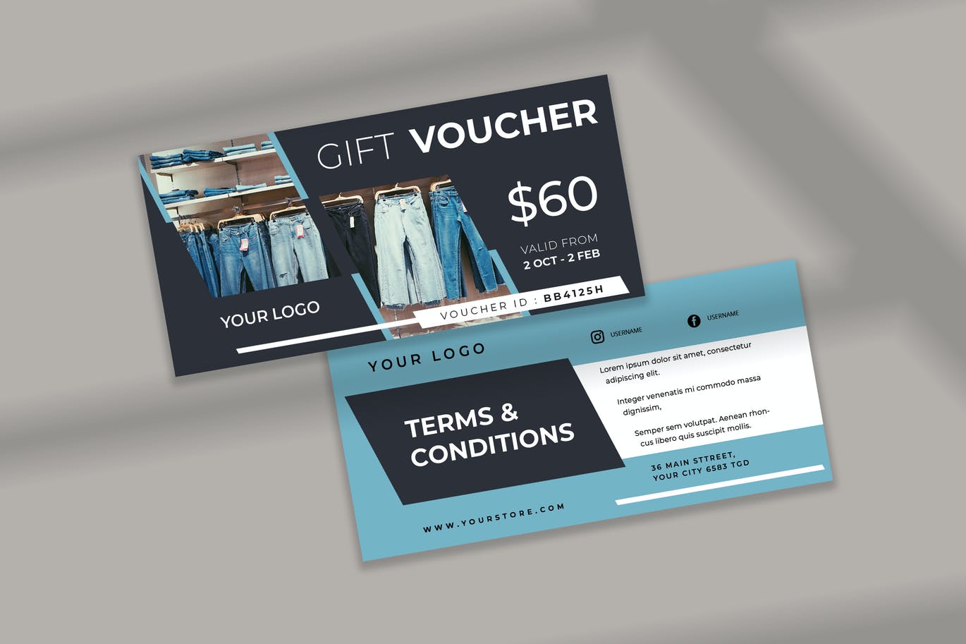 Mẫu voucher với sản phẩm thời gian quần jeans