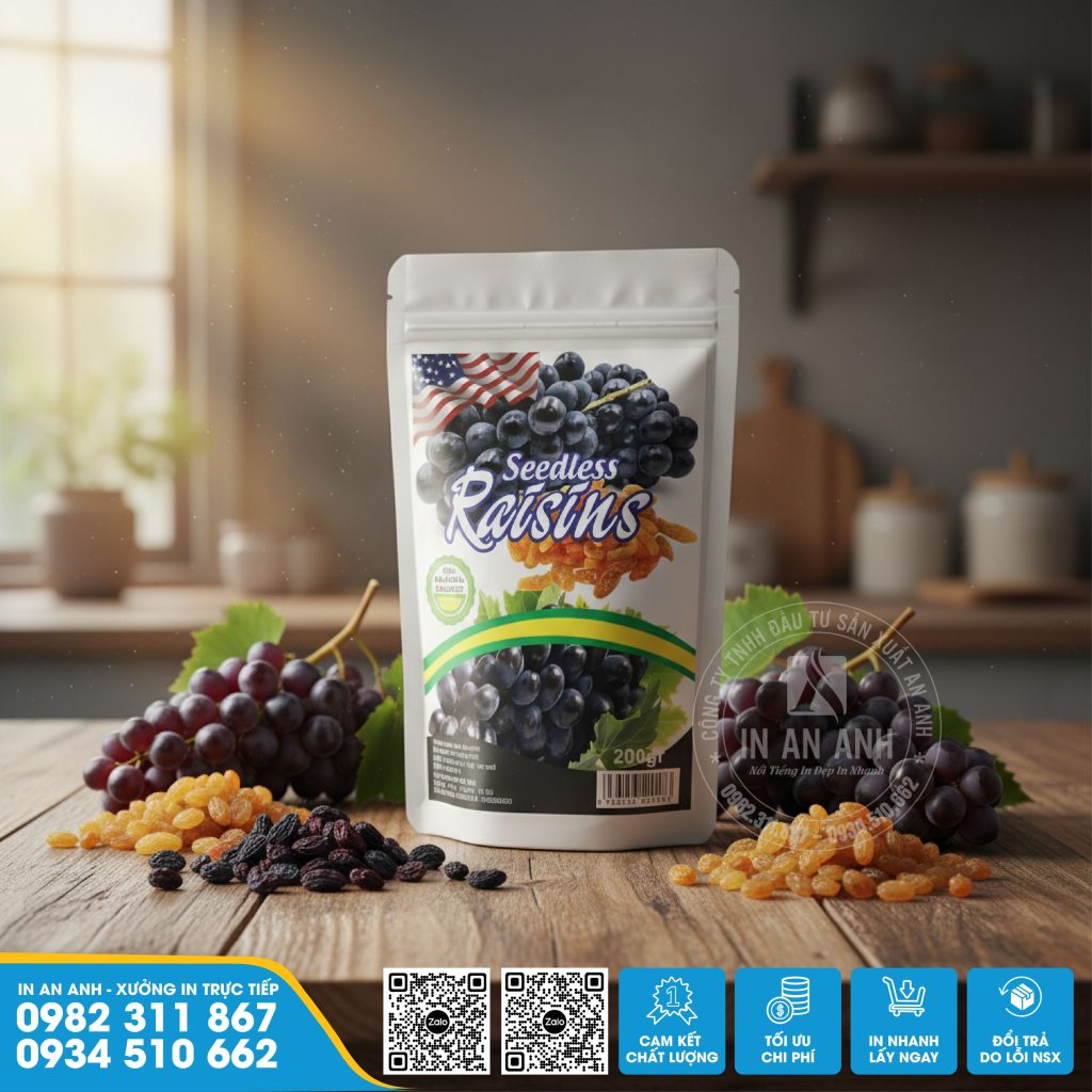 In Tem Dán Túi Đựng Nho Khô